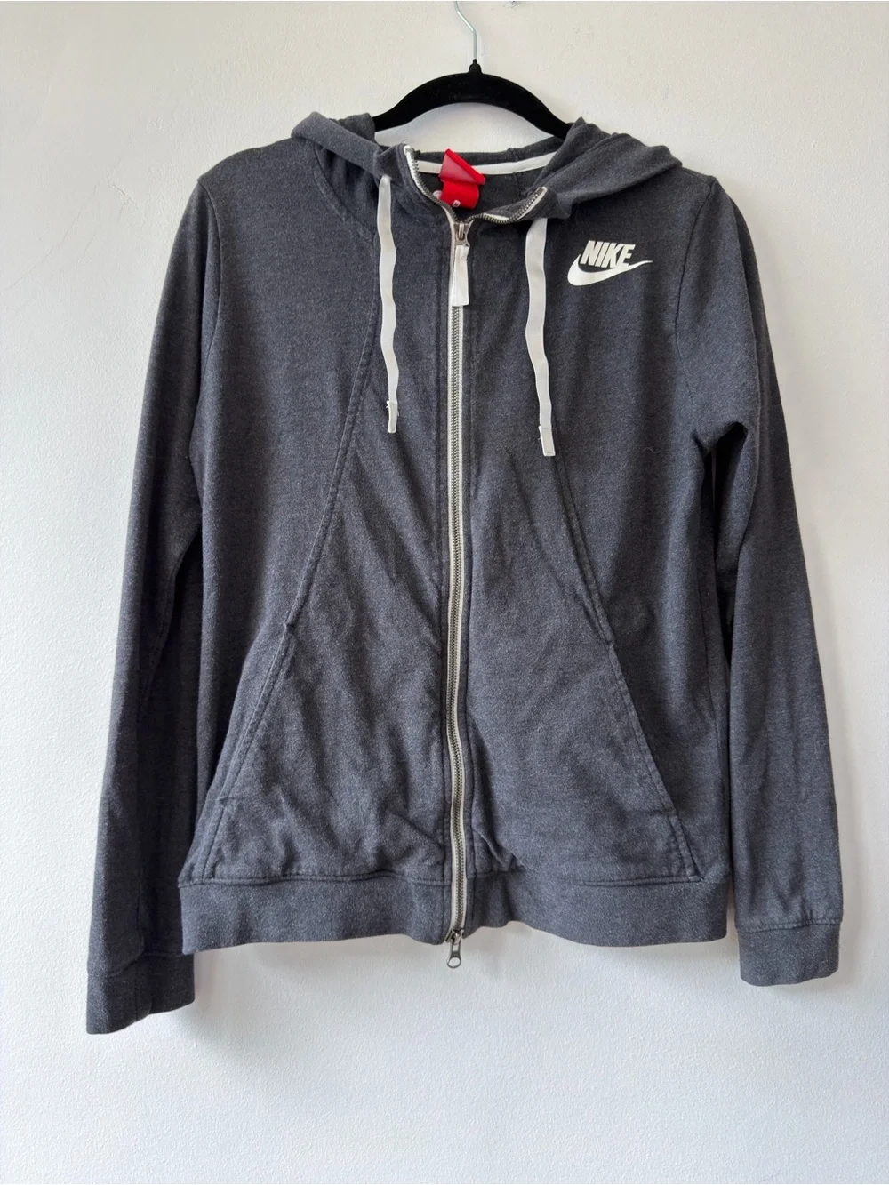 Nike Red and Charcoal Gray Hoodie Tag Detail